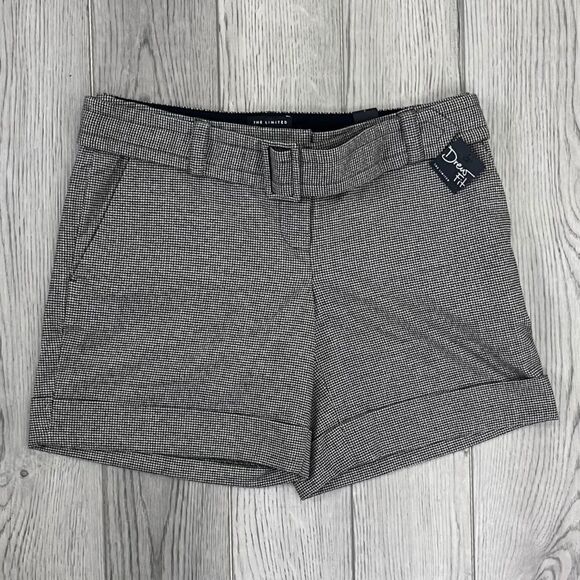 The Limited Women Size 4 Drew Gray Houndstooth Cuffed Academia Belted NEW Shorts - Picture 1 of 7